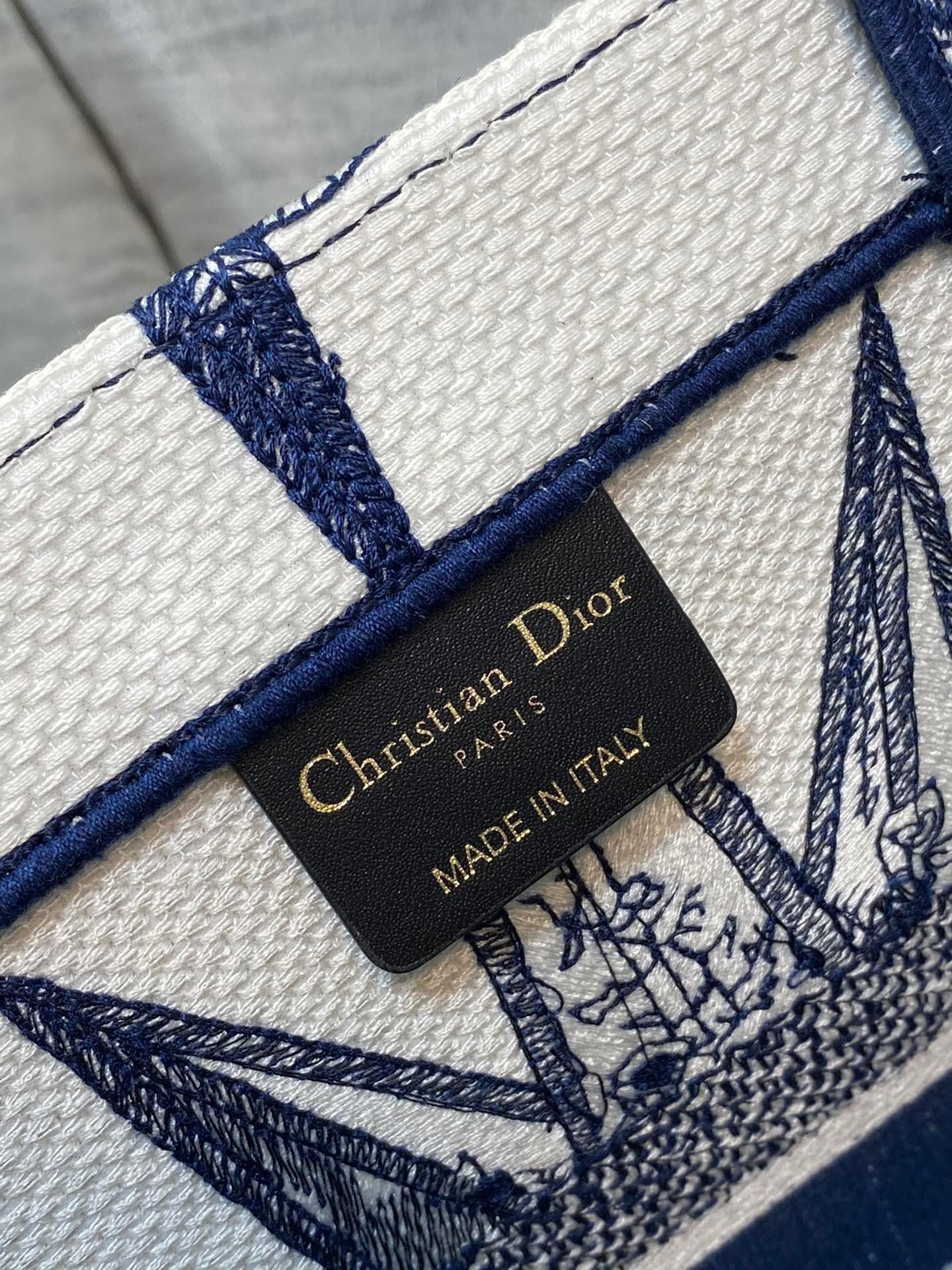 Dior Medium Book Tote Bag In White & Blue Rêve d'Infini Embroidery