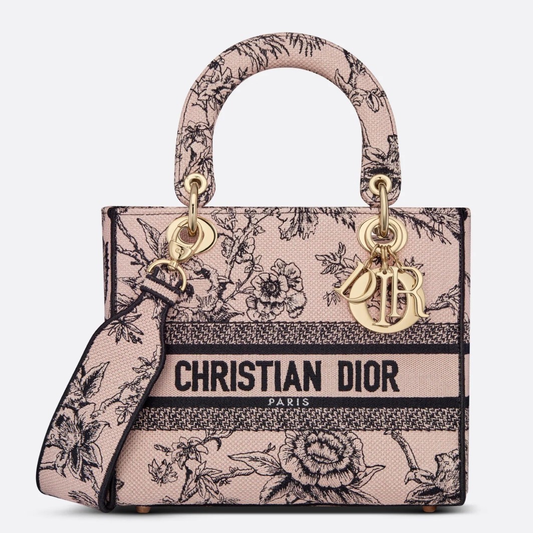 Dior Lady D-Lite Medium Bag In Powder Jardin Botanique Embroidery