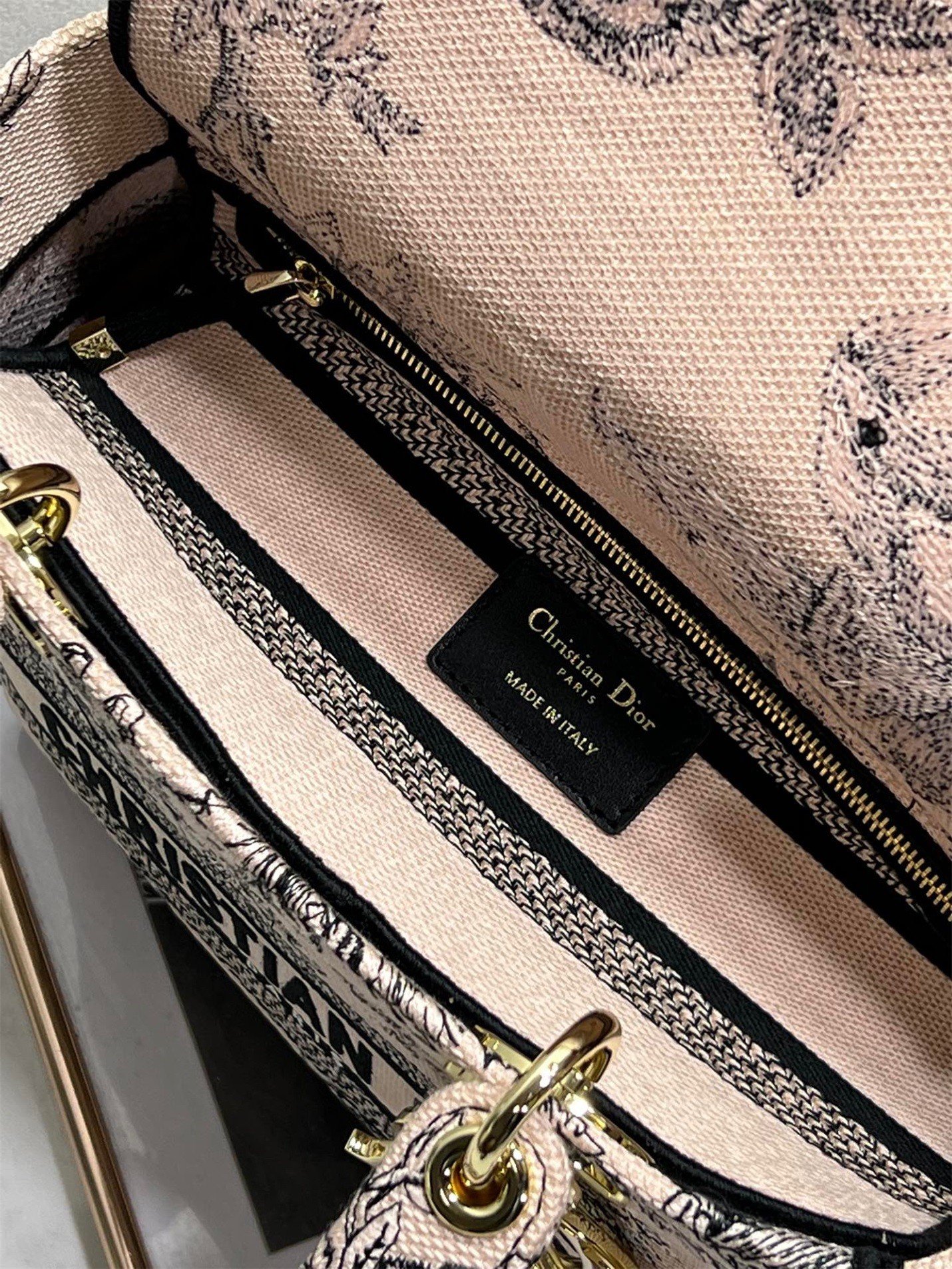 Dior Lady D-Lite Medium Bag In Powder Jardin Botanique Embroidery