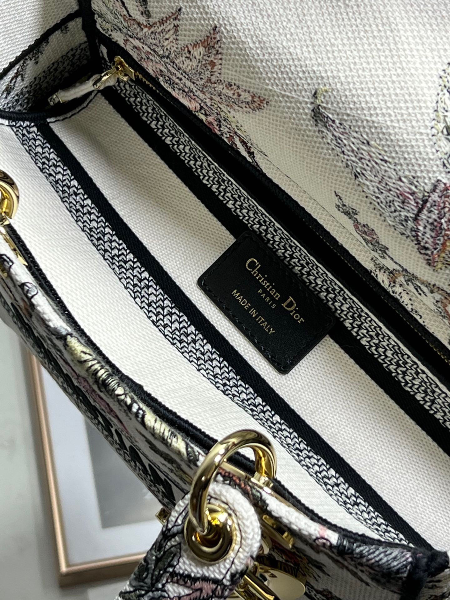 Dior Lady D-Lite Medium Bag In White Jardin Botanique Embroidery