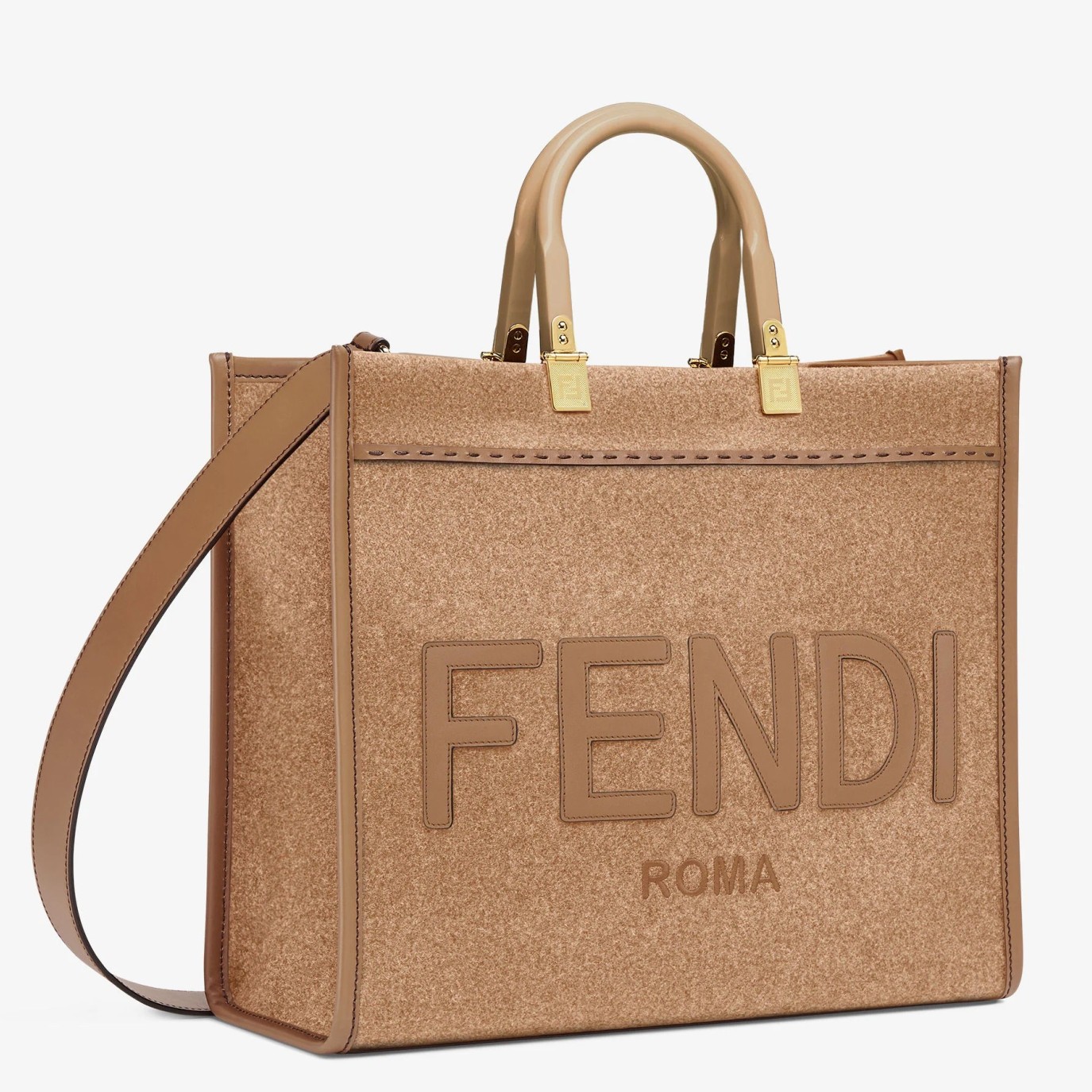 Fendi Sunshine Medium Tote Bag In Brown Flannel