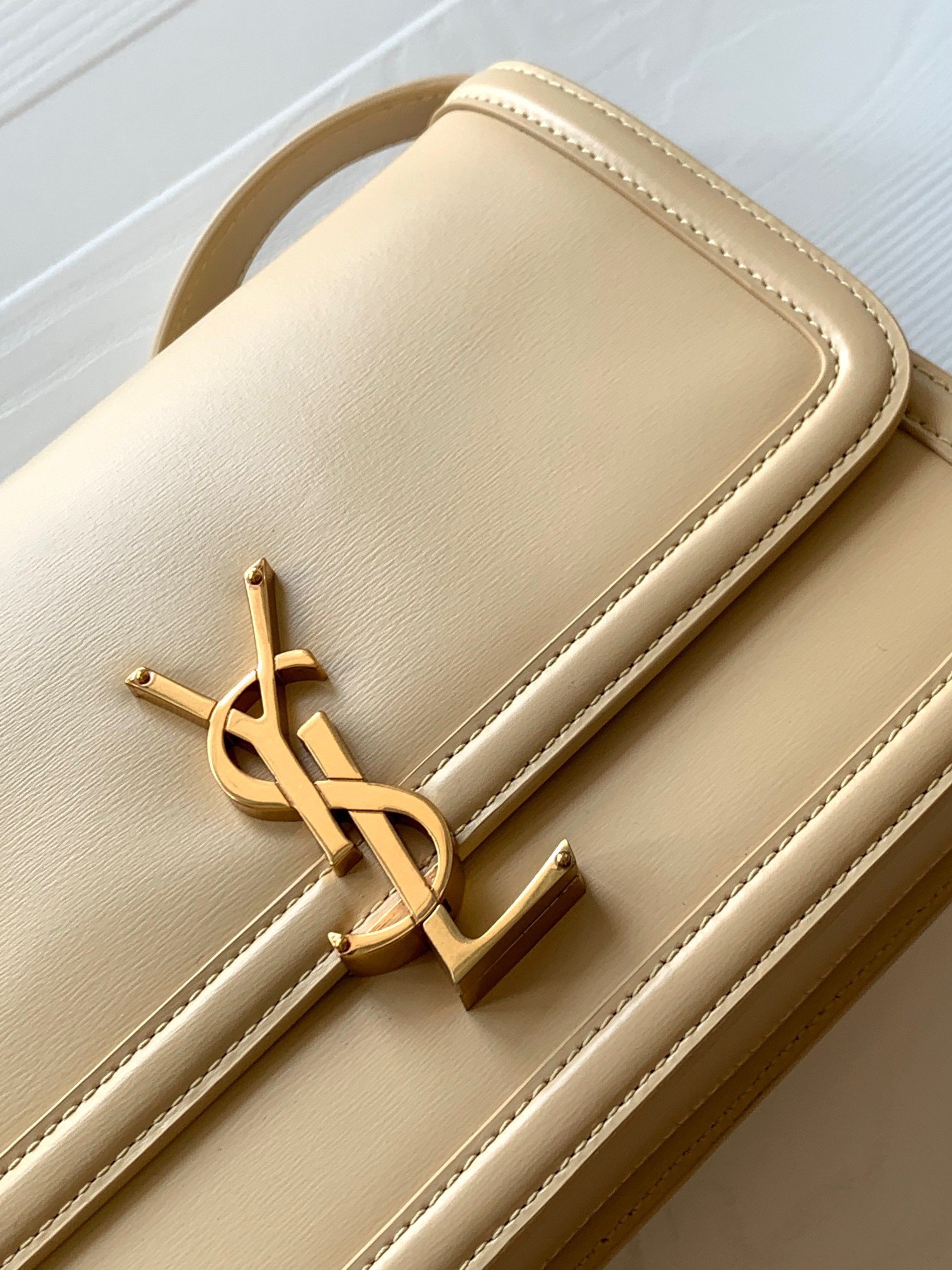 Saint Laurent Medium Solferino Bag In Beige Calfskin