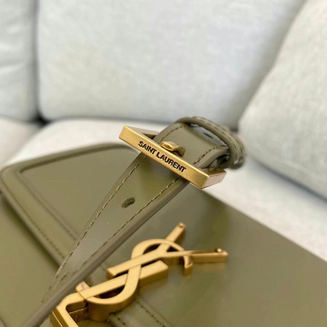 Saint Laurent Medium Solferino Bag In Khaki Green Calfskin