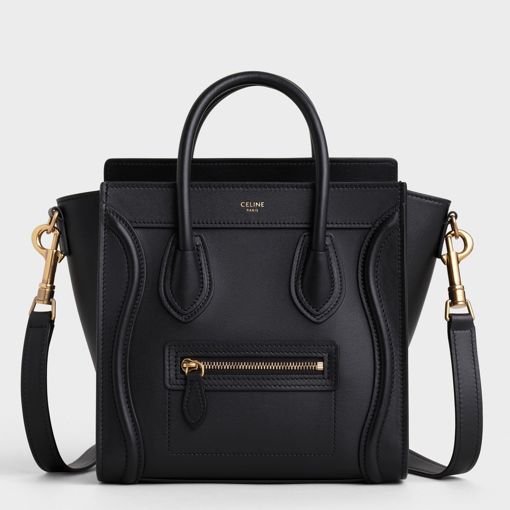 Celine Nano Luggage Tote Bag In Black Smooth Calfskin