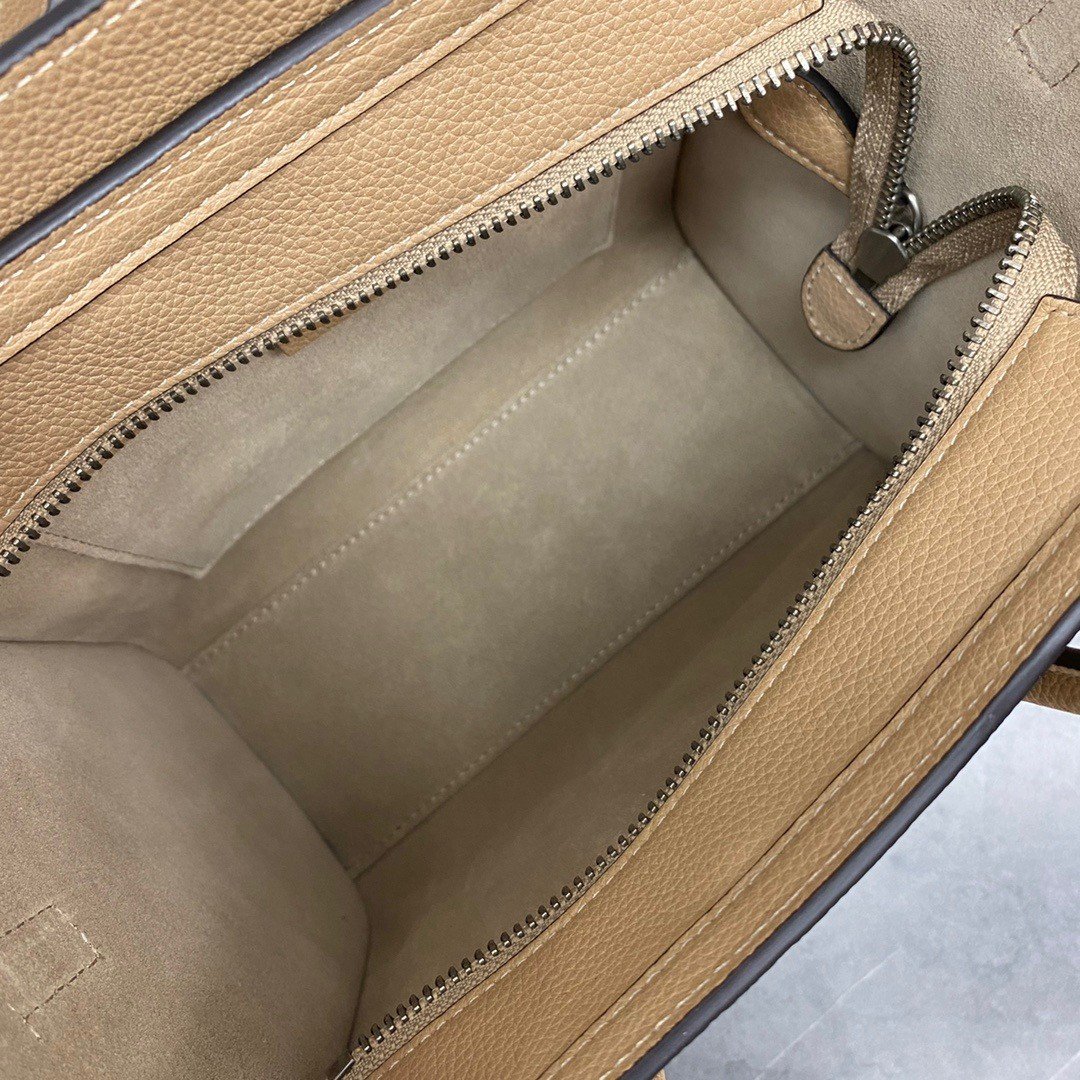 Celine Nano Luggage Tote Bag In Dune Drummed Calfskin