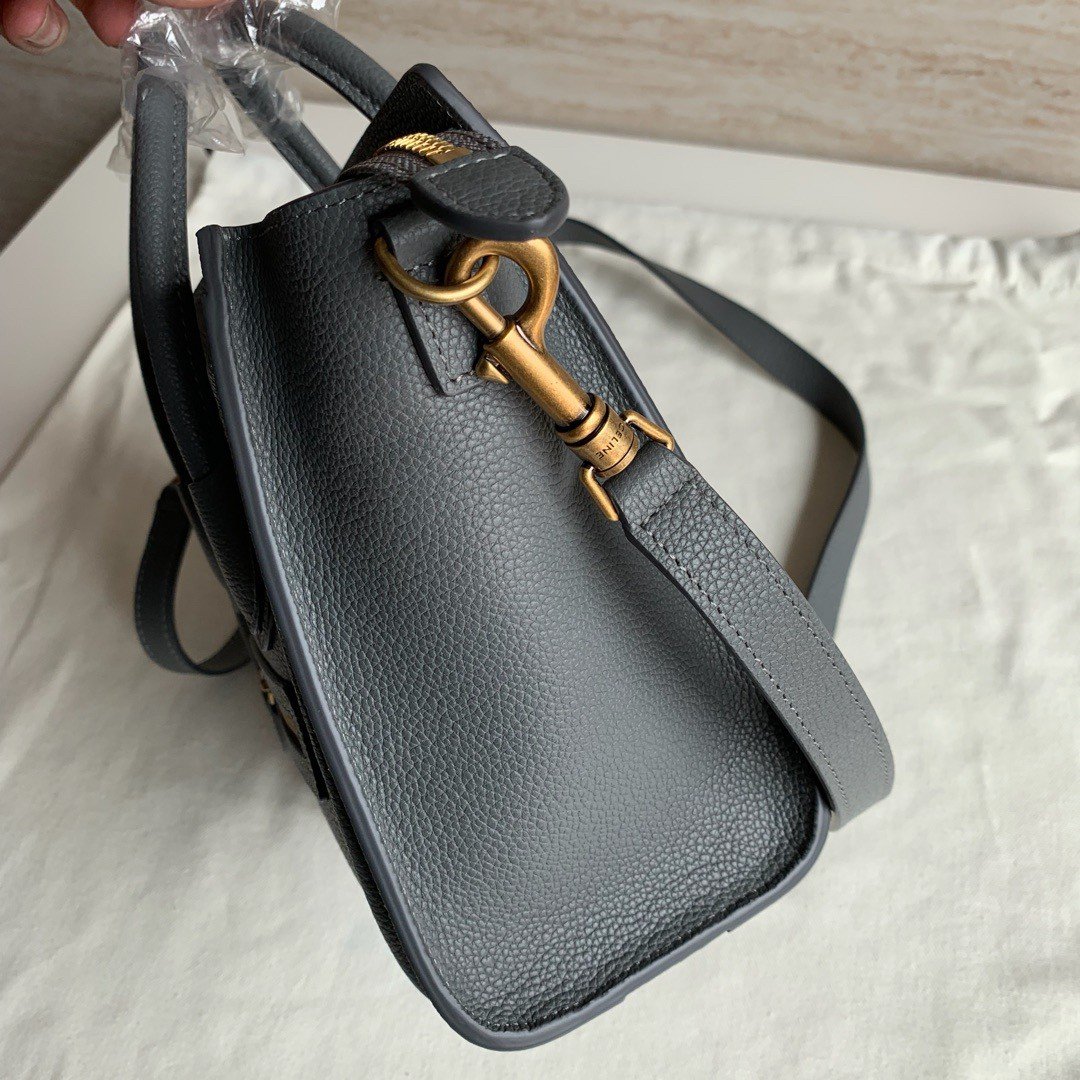 Celine Nano Luggage Tote Bag In Kohl Drummed Calfskin