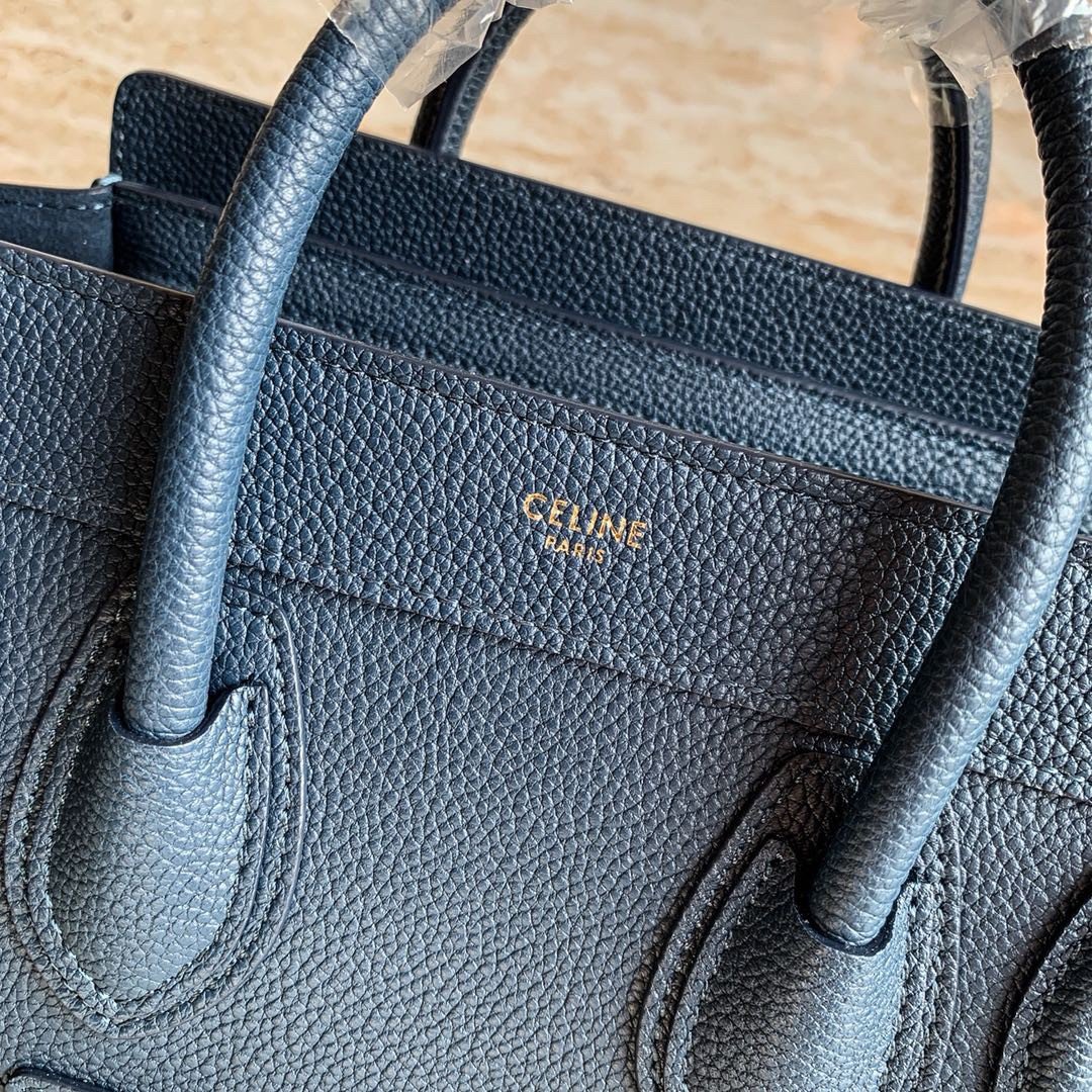 Celine Nano Luggage Tote Bag In Navy Blue Drummed Calfskin