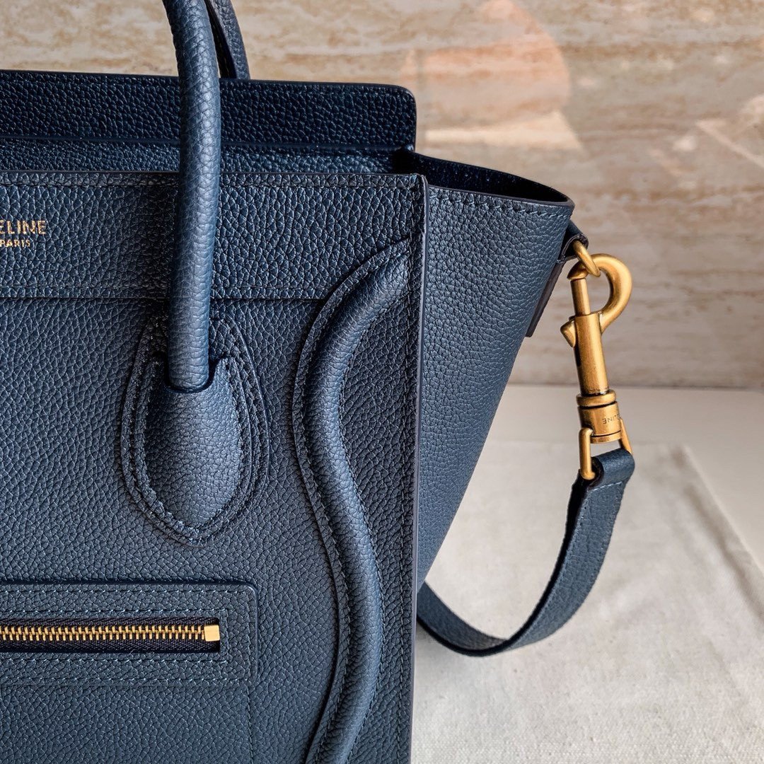 Celine Nano Luggage Tote Bag In Navy Blue Drummed Calfskin