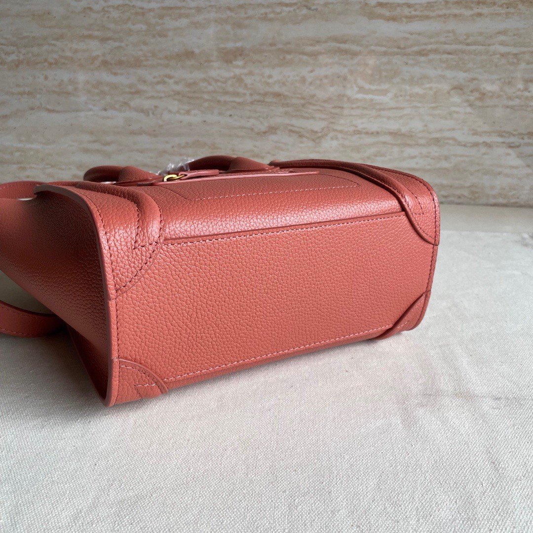 Celine Nano Luggage Tote Bag In Orange Drummed Calfskin