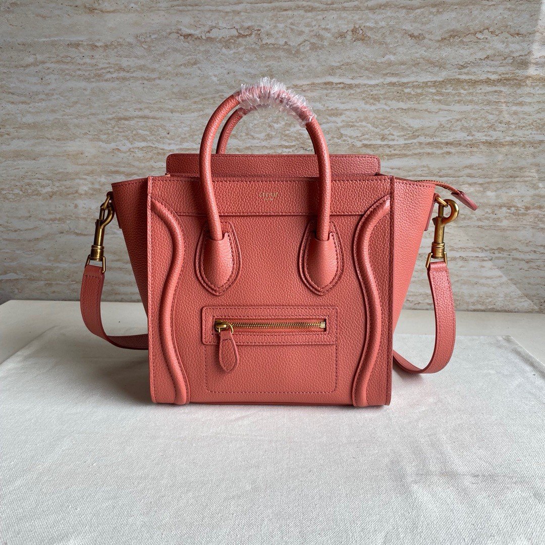 Celine Nano Luggage Tote Bag In Orange Drummed Calfskin