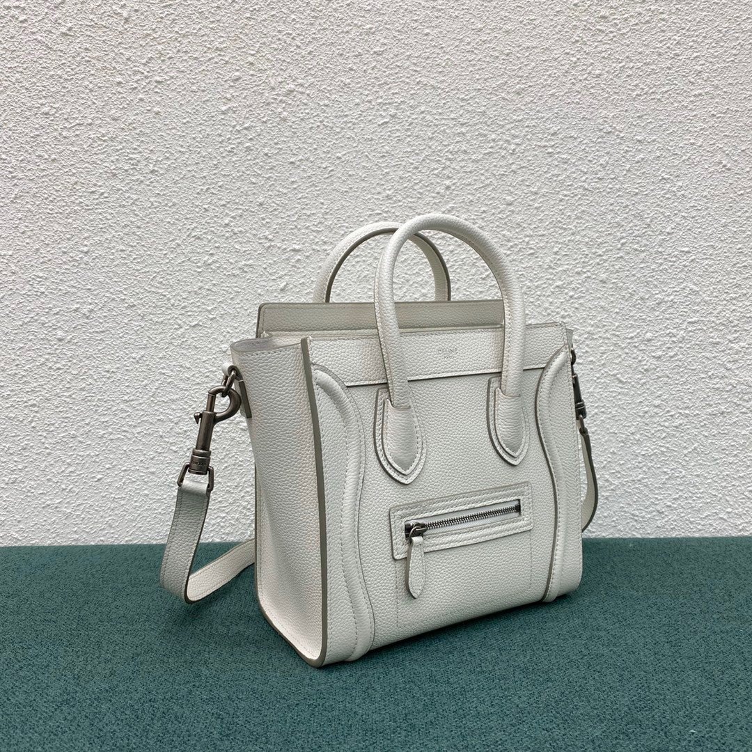 Celine Nano Luggage Tote Bag In White Drummed Calfskin