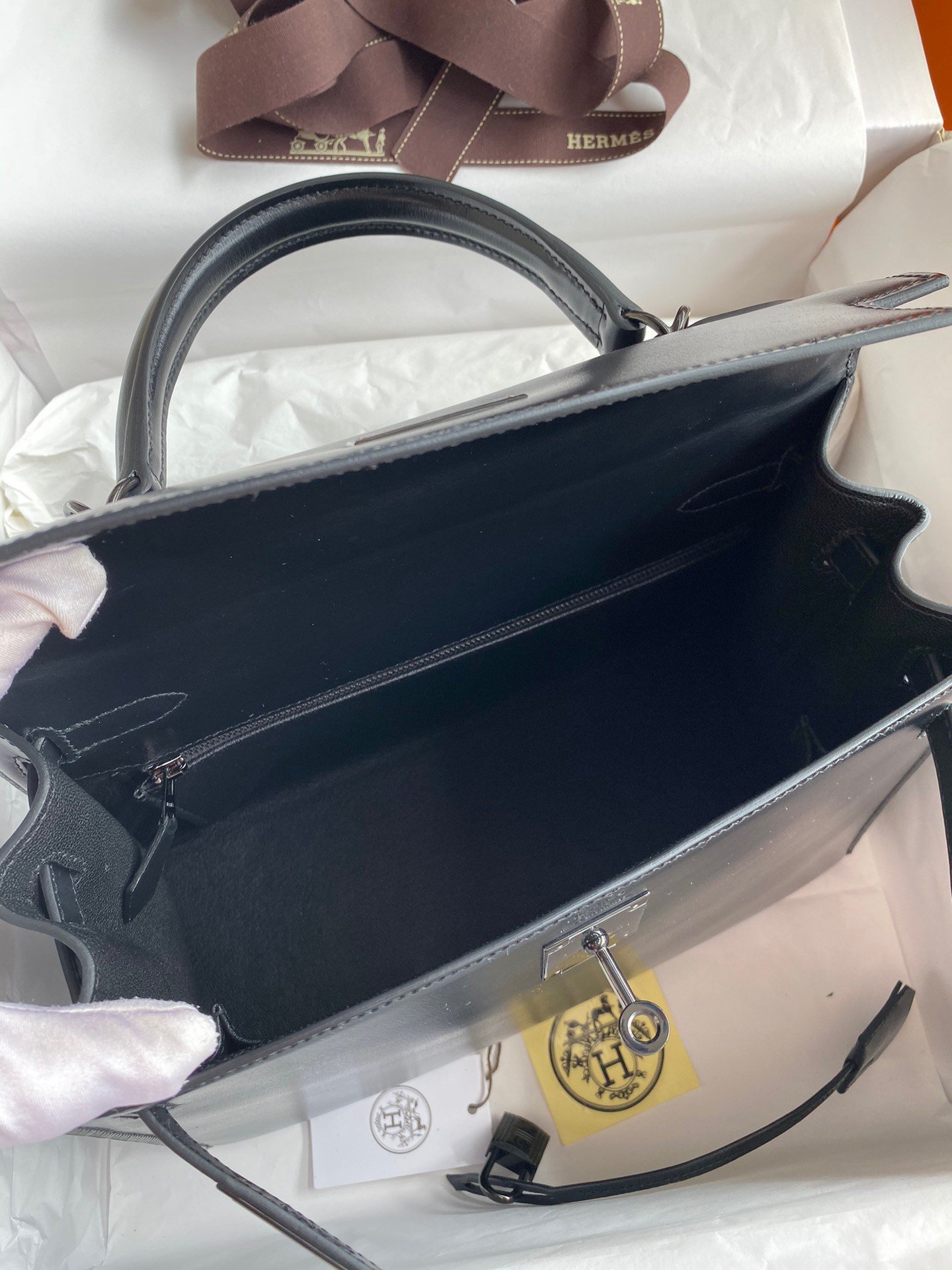 Hermes Kelly Sellier 28 Handmade Bag In Black Box Calfskin