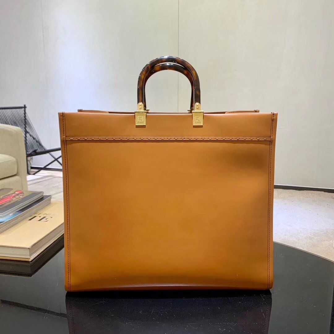 Fendi Sunshine Large Tote Bag In Brown Calfskin