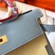 Hermes Kelly Retourne 28 Handmade Bag In Blue Lin Clemence Leather