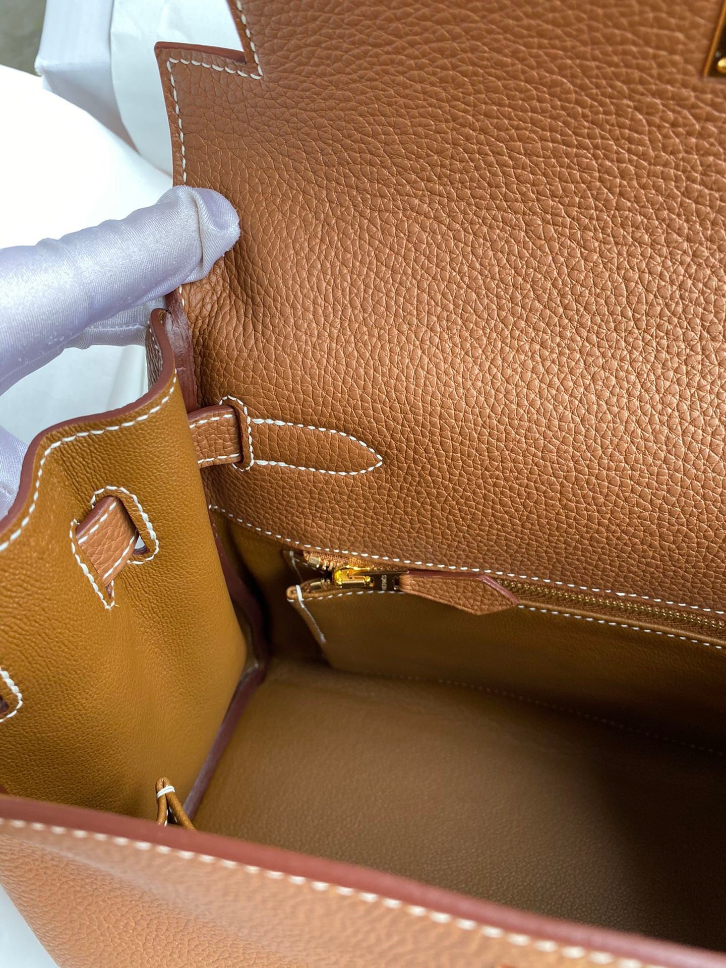 Hermes Kelly Retourne 28 Handmade Bag In Gold Clemence Leather