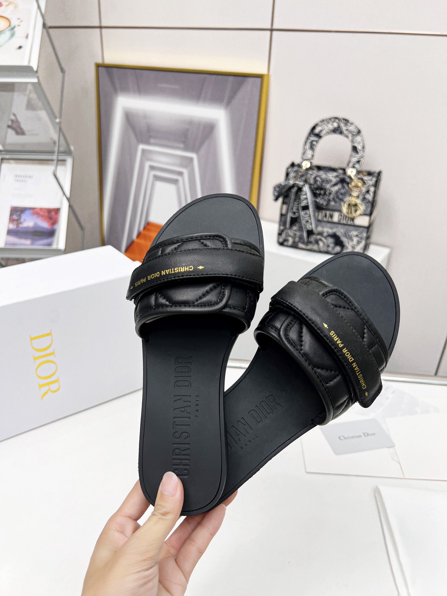 Dior Dio(r)evolution Slide Sandals In Black Calfskin