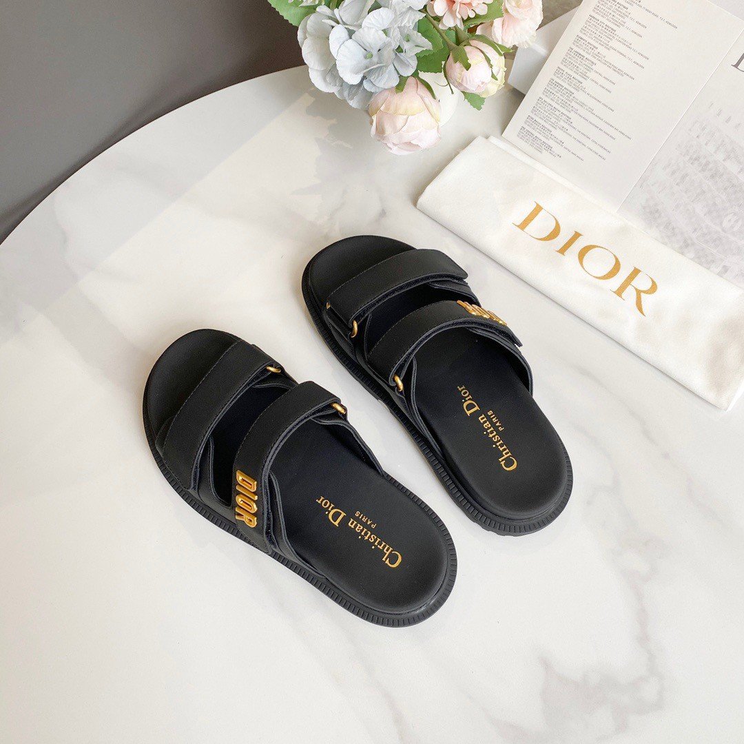 Dior Dioract Slide Sandals In Black Lambskin