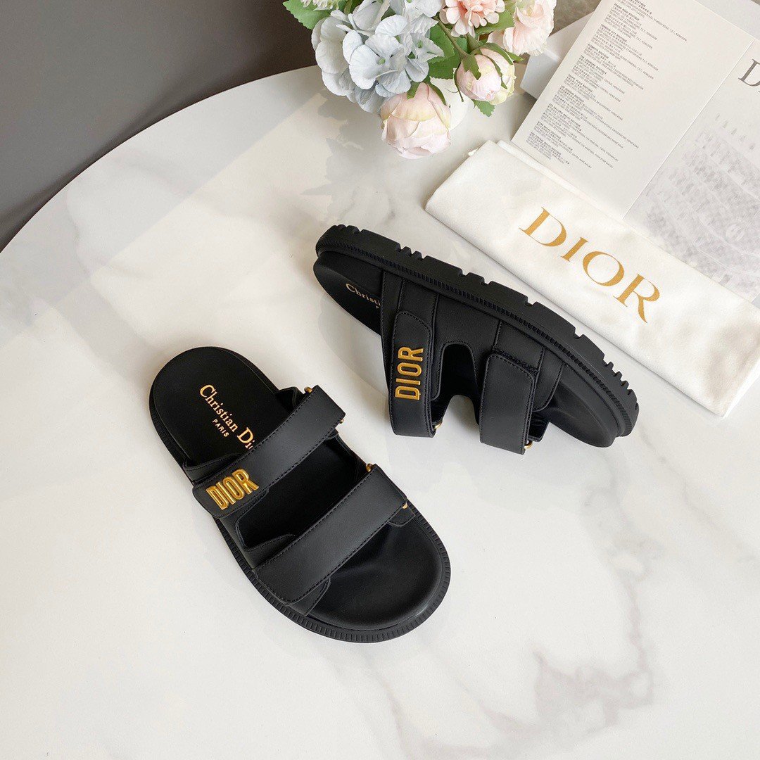 Dior Dioract Slide Sandals In Black Lambskin