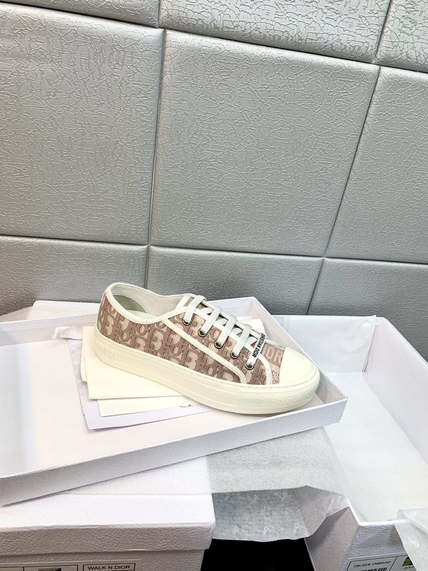 Dior Walk'n'Dior Sneakers In Nude Oblique Embroidered Cotton