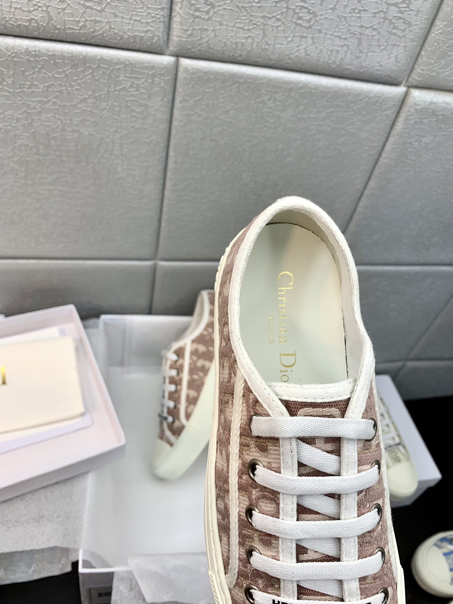 Dior Walk'n'Dior Sneakers In Nude Oblique Embroidered Cotton