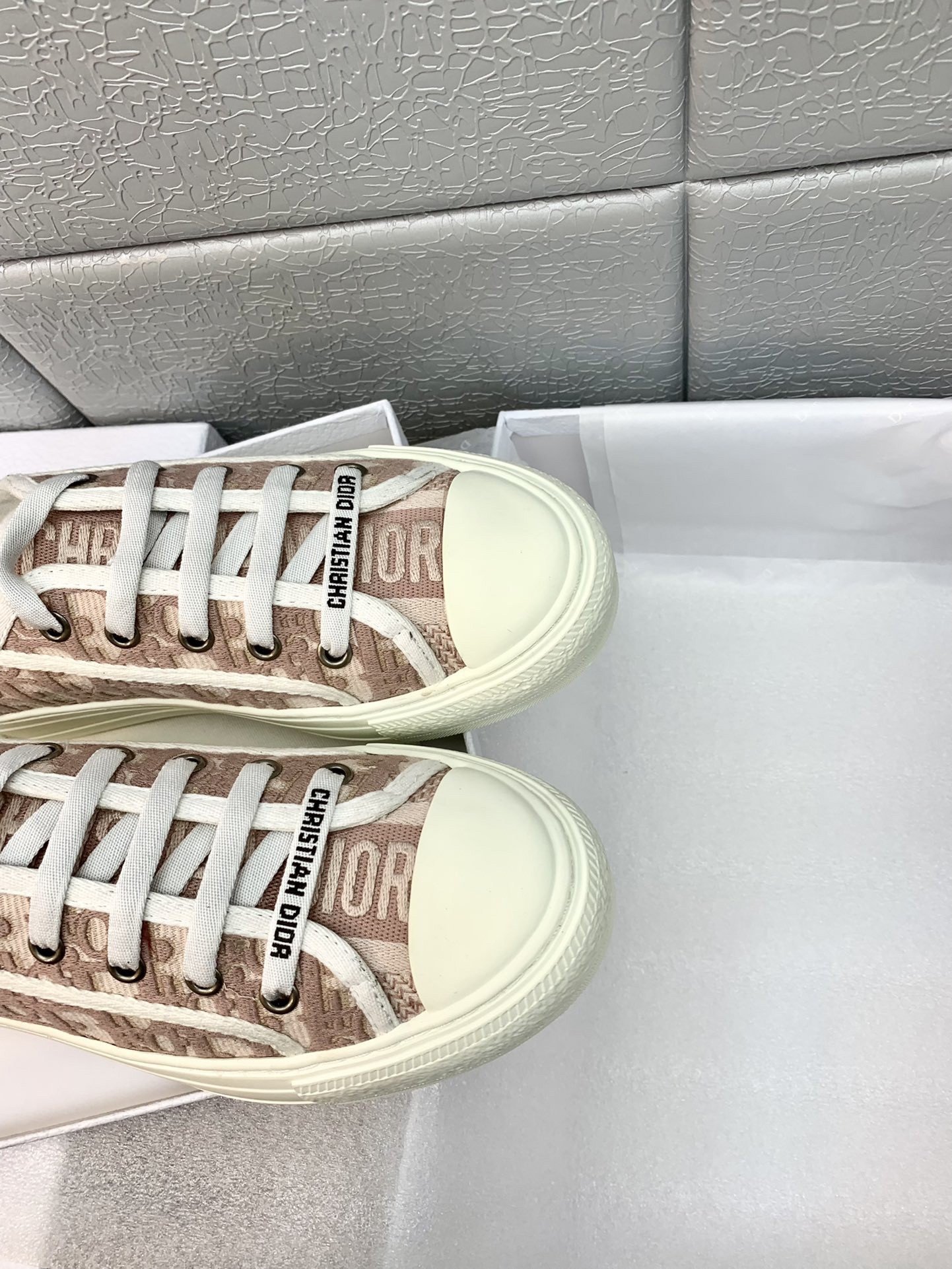 Dior Walk'n'Dior Sneakers In Nude Oblique Embroidered Cotton