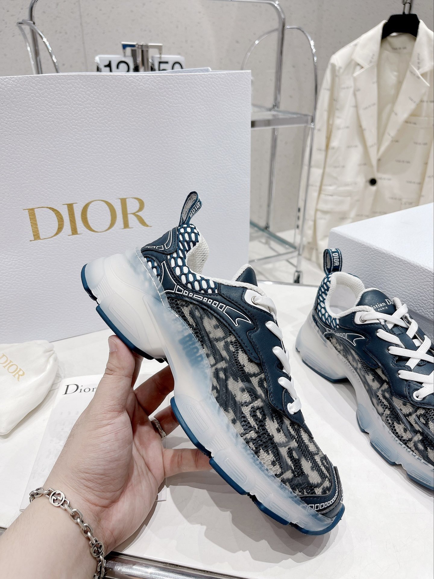 Dior Vibe Sneakers In Blue Dior Oblique Technical Fabric