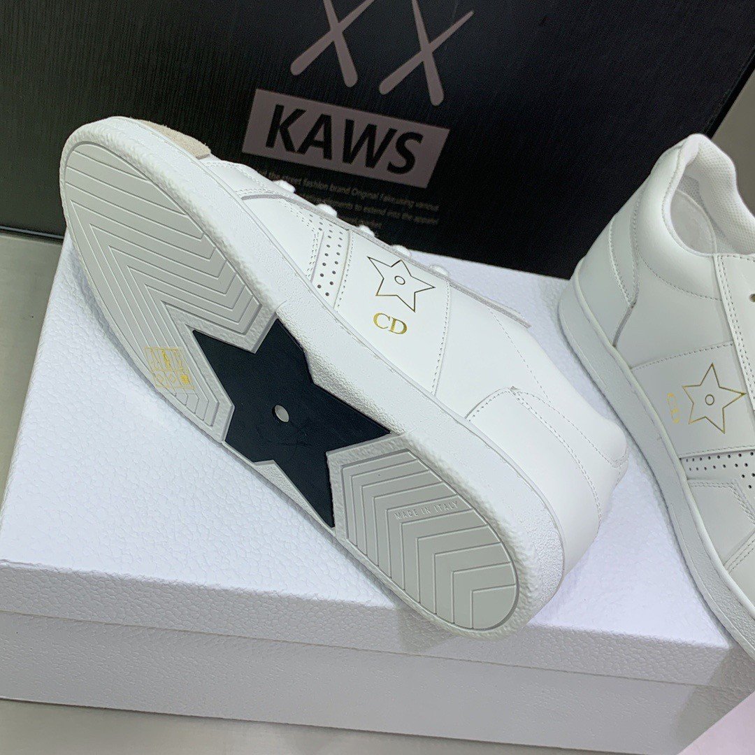 Dior Star Sneakers In White Calfskin with Gold Star