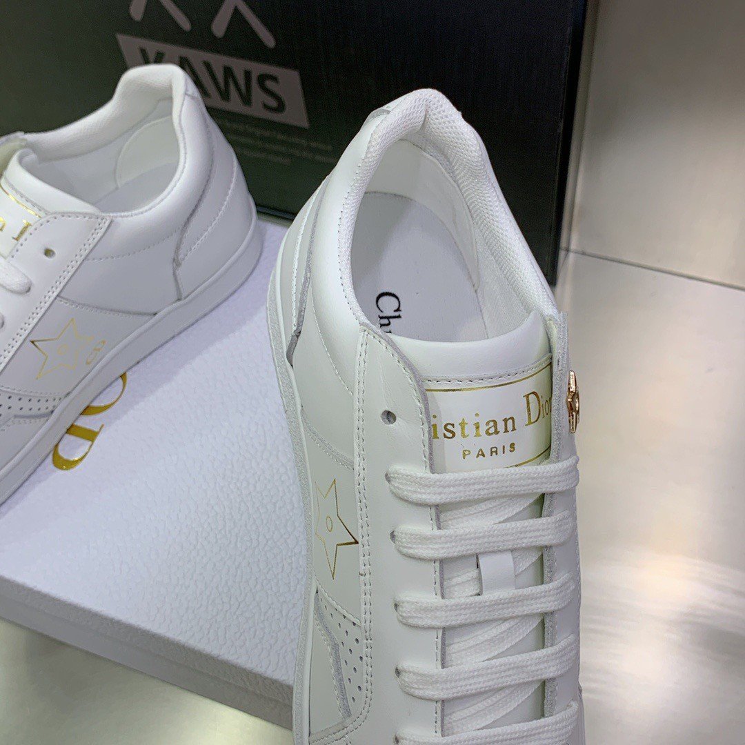 Dior Star Sneakers In White Calfskin with Gold Star