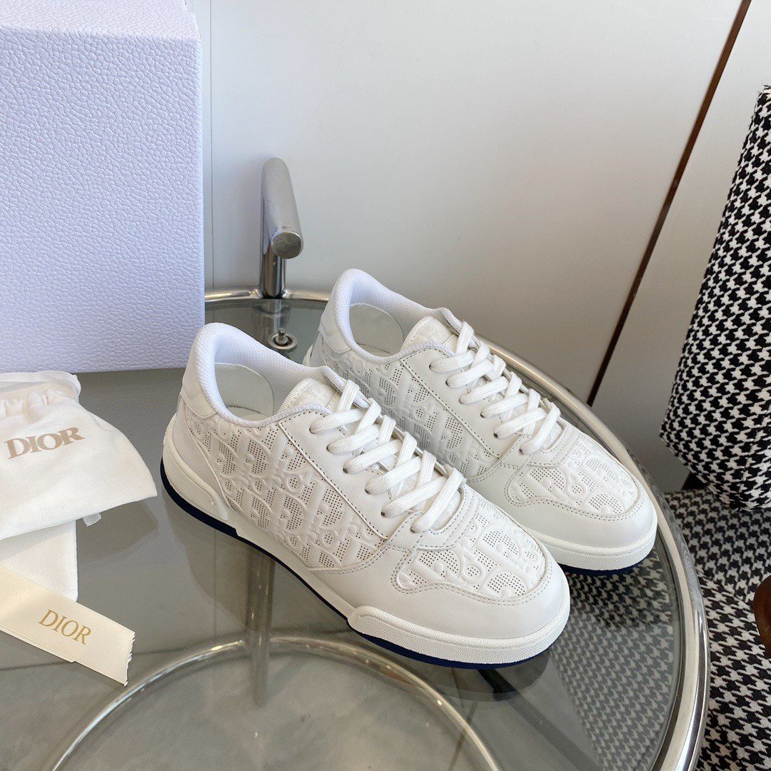 Dior One Sneakers In White Oblique Perforated Calfskin