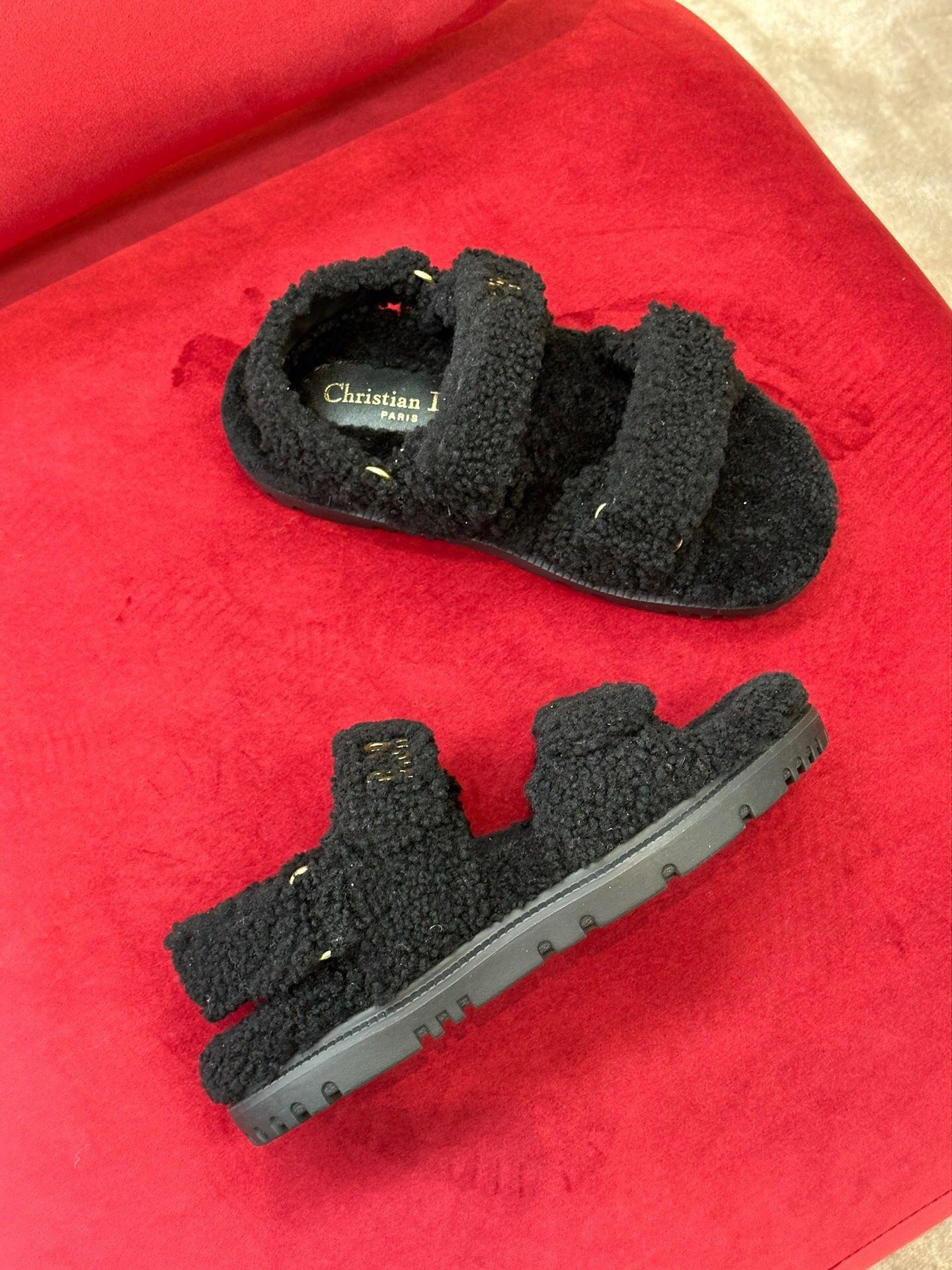 Dior Dioract Sandals In Black Shearling