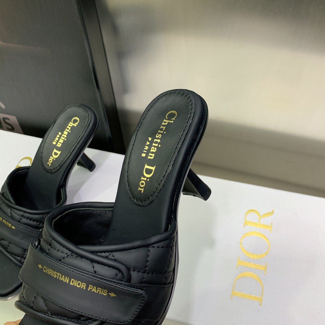 Dior Dio(r)evolution Heeled Slides In Black Calfskin