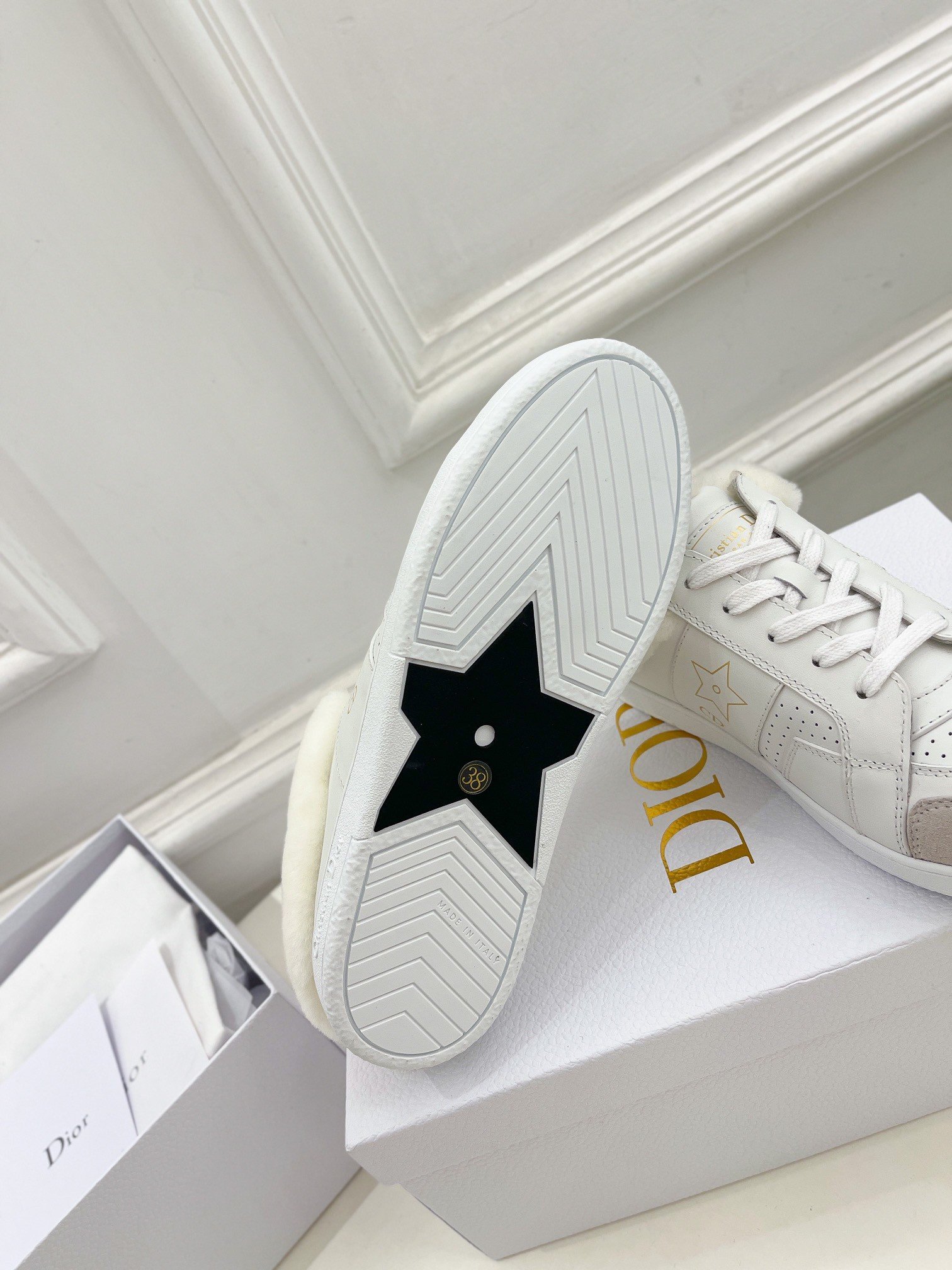 Dior Star Low-top Sneakers in White Calfskin and Shearling