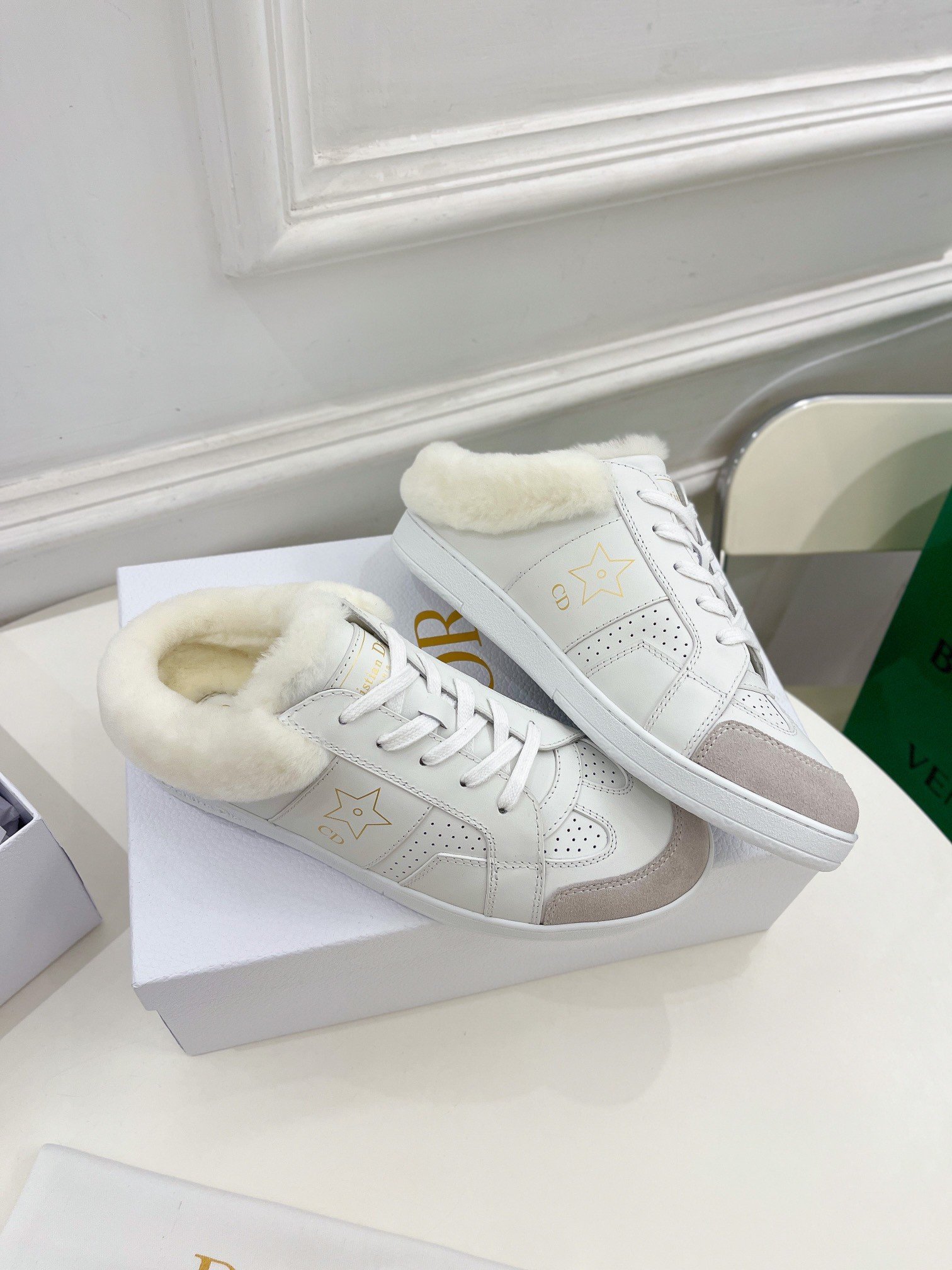 Dior Star Low-top Sneakers in White Calfskin and Shearling