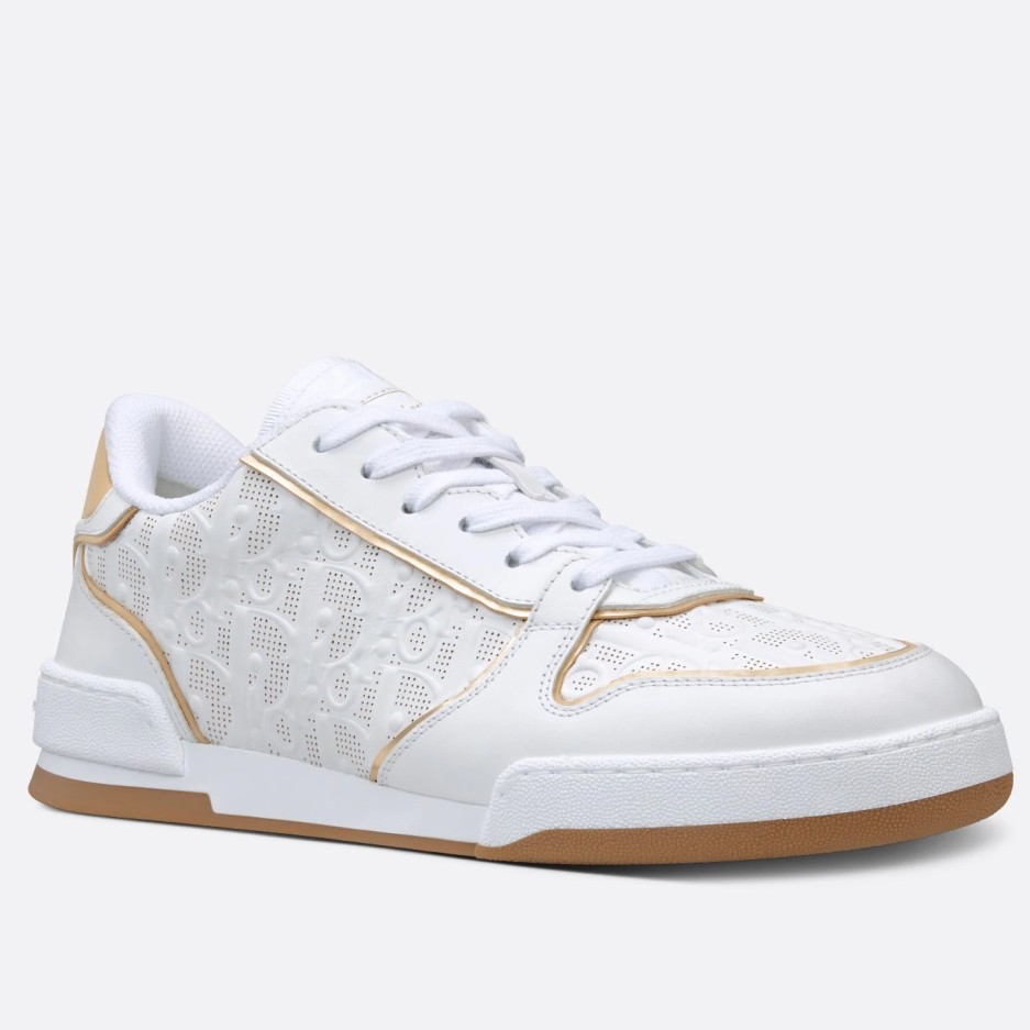 Dior One Sneakers in White and Gold Oblique Perforated Calfskin