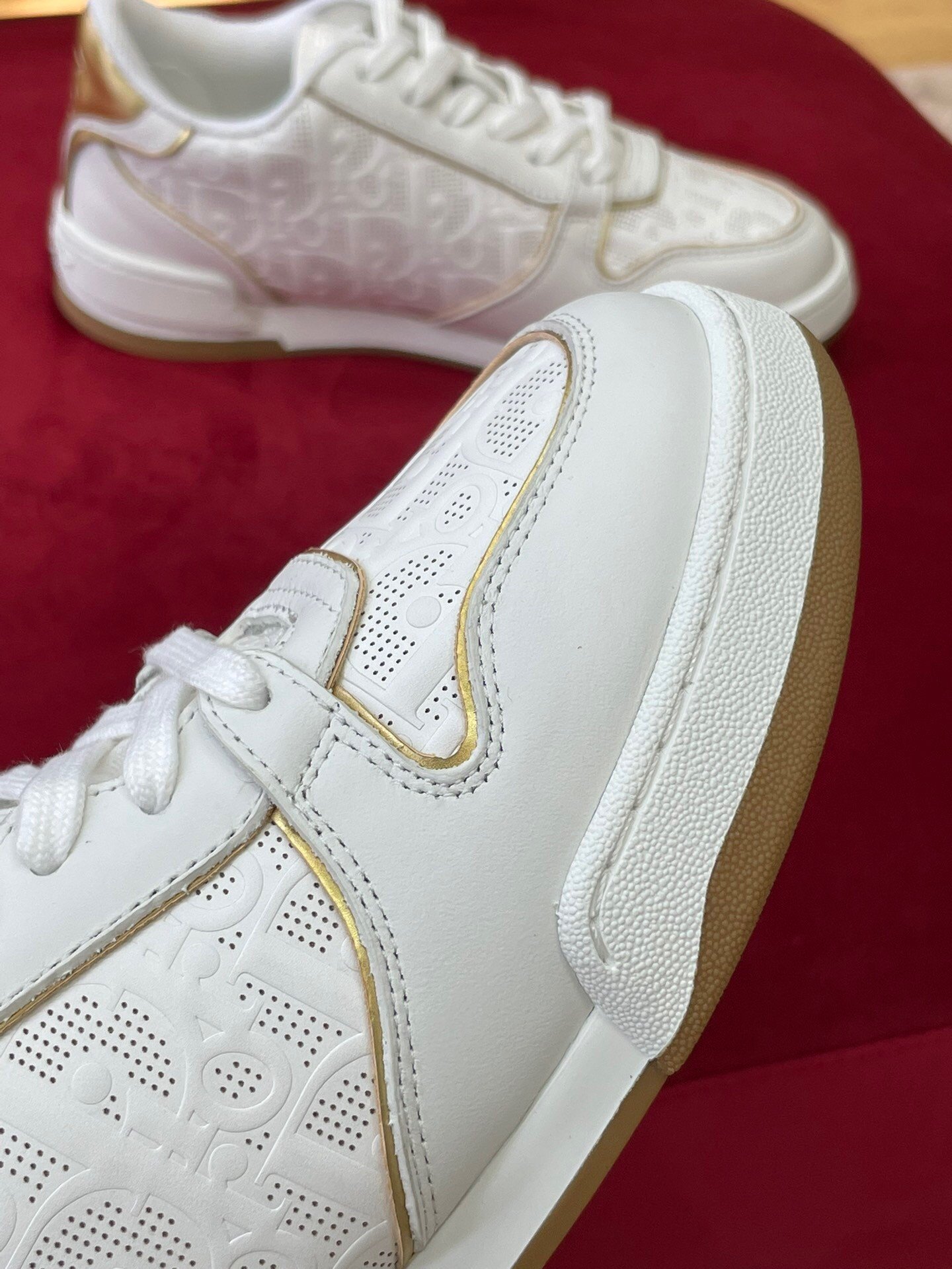 Dior One Sneakers in White and Gold Oblique Perforated Calfskin