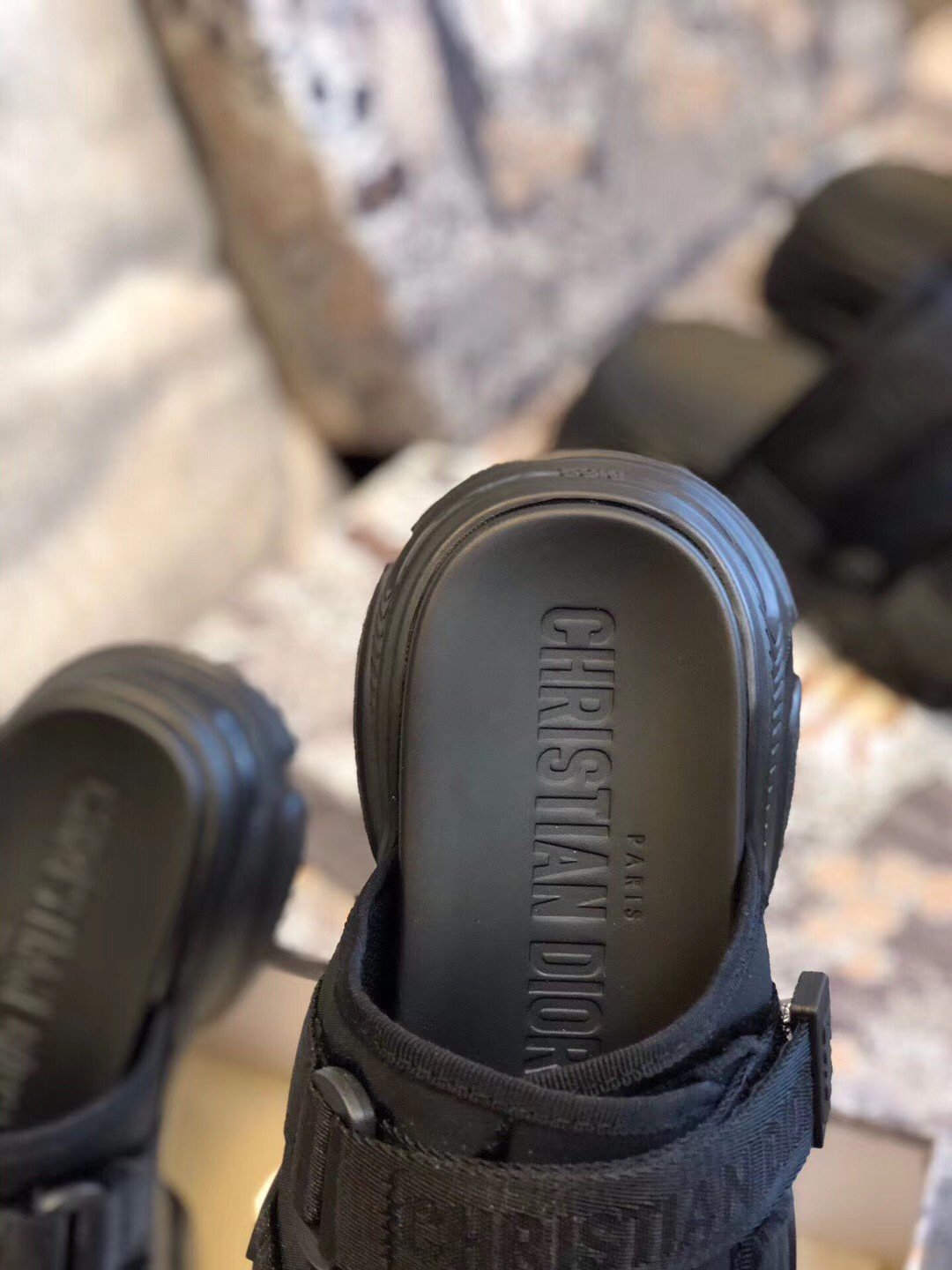 Dior D-Wander Slides In Black Camouflage Technical Fabric