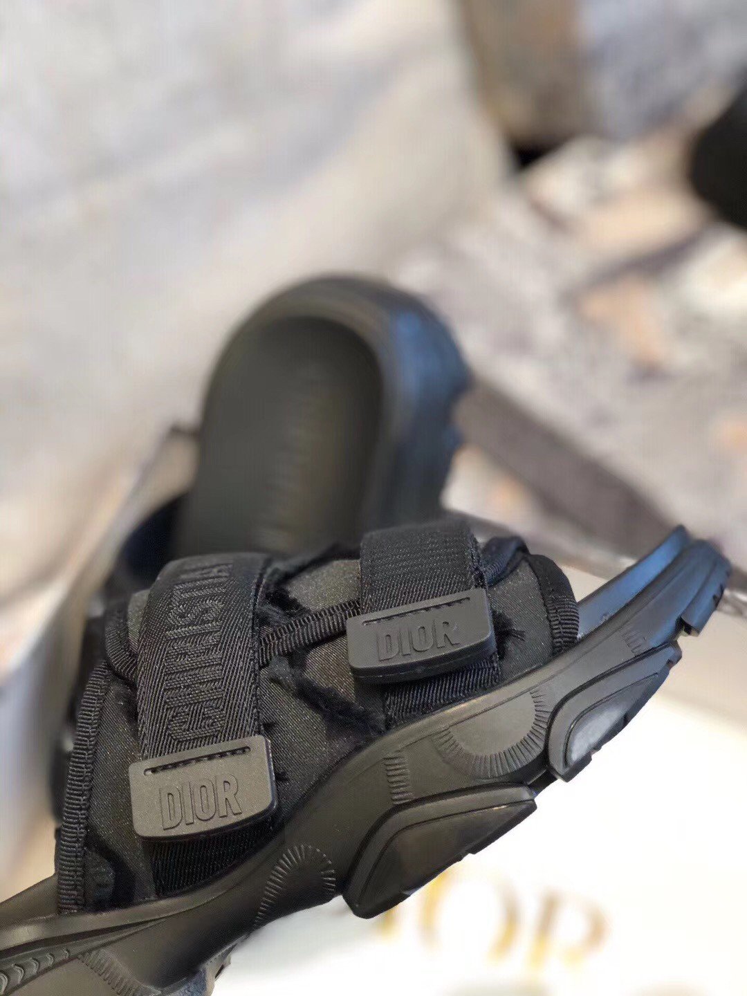 Dior D-Wander Slides In Black Camouflage Technical Fabric