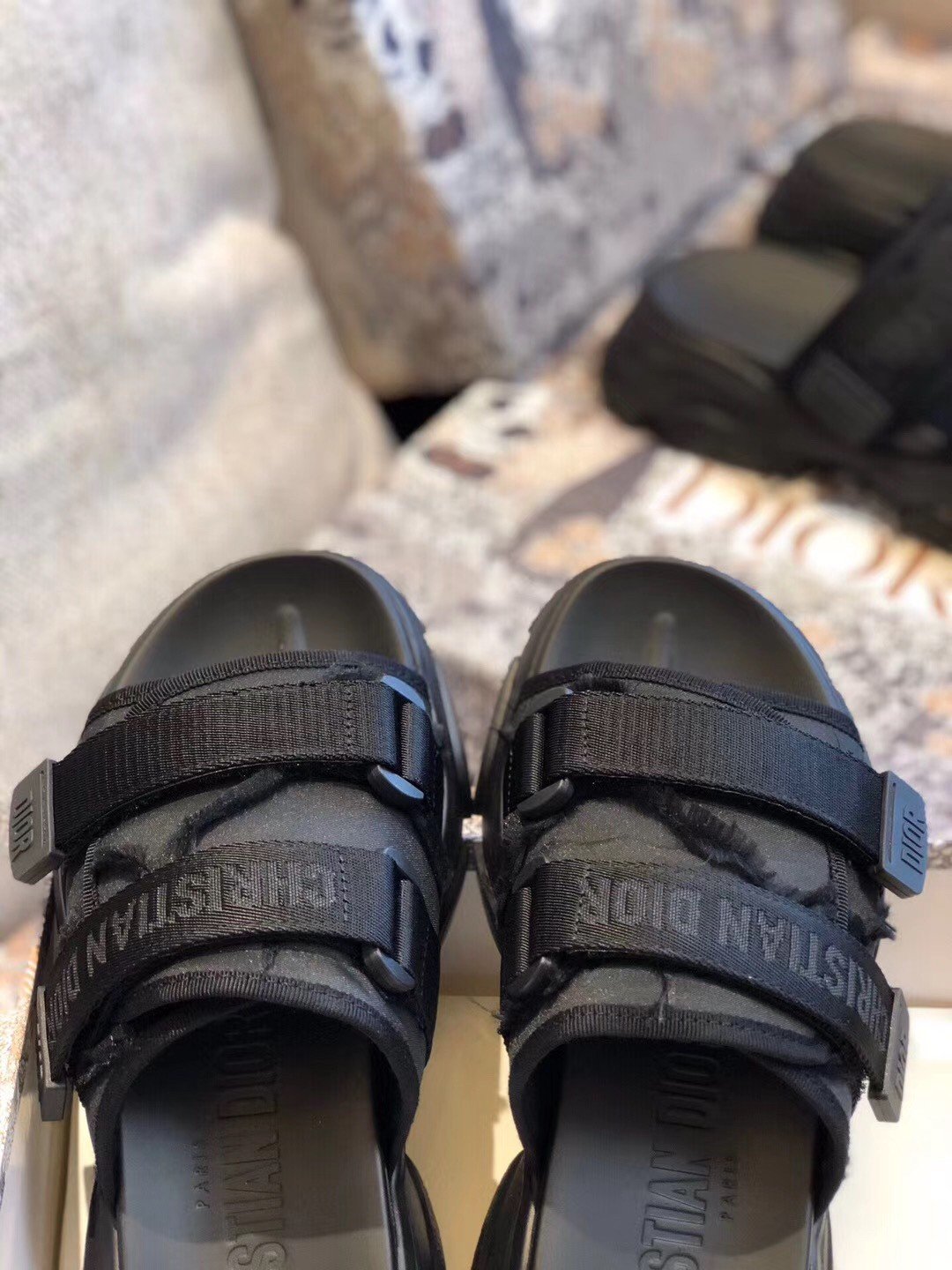 Dior D-Wander Slides In Black Camouflage Technical Fabric