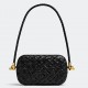 Bottega Veneta Knot Minaudiere On Strap In Black Foulard Intreccio Leather