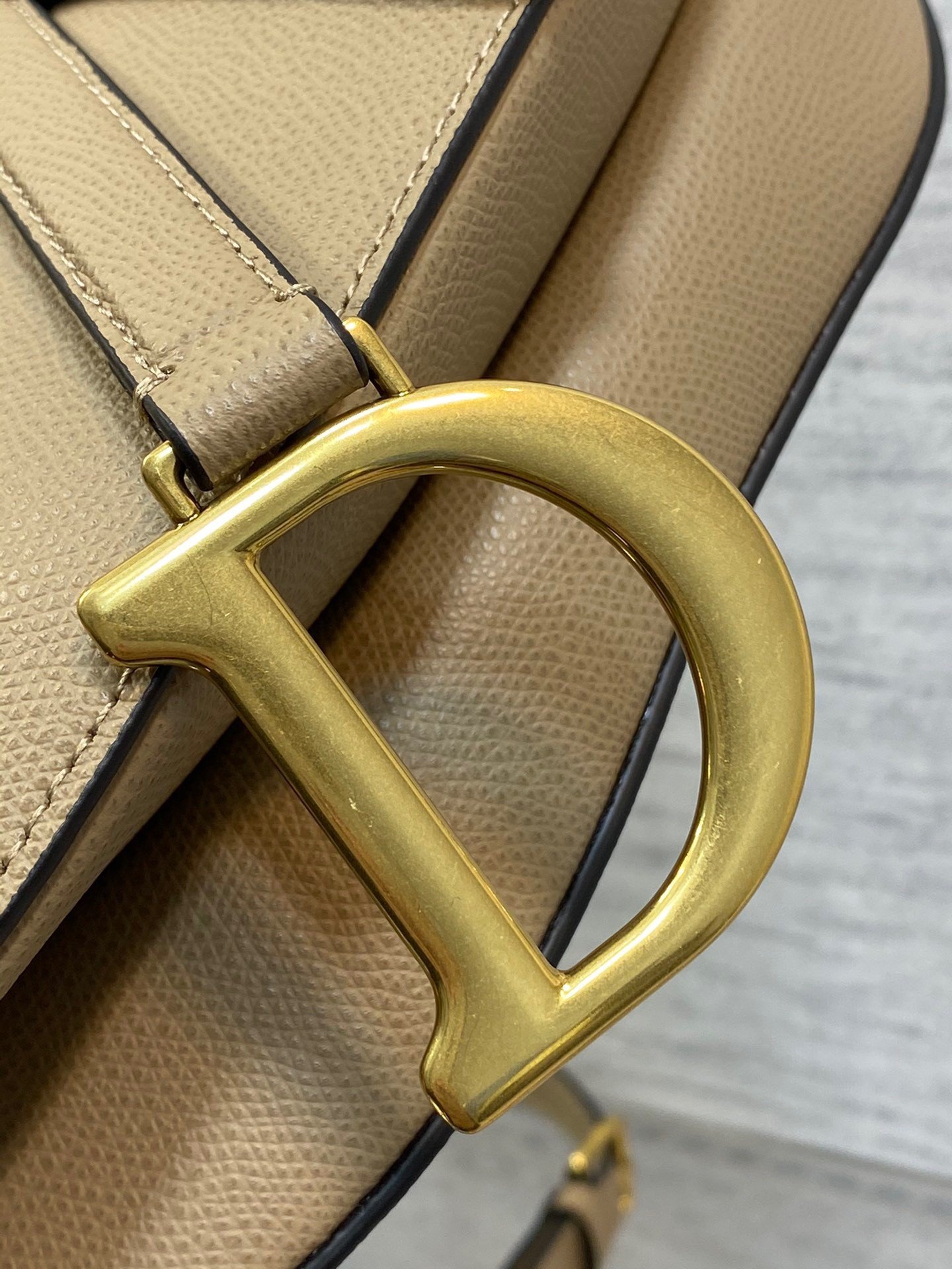 Dior Saddle Bag with Strap in Sand Grained Calfskin