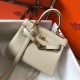 Hermes Kelly 20cm Bag In Craie Clemence Leather GHW