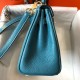 Hermes Kelly 20cm Bag In Blue Jean Clemence Leather GHW