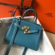 Hermes Kelly 20cm Bag In Blue Jean Clemence Leather GHW