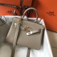 Hermes Kelly 20cm Bag In Grey Clemence Leather GHW