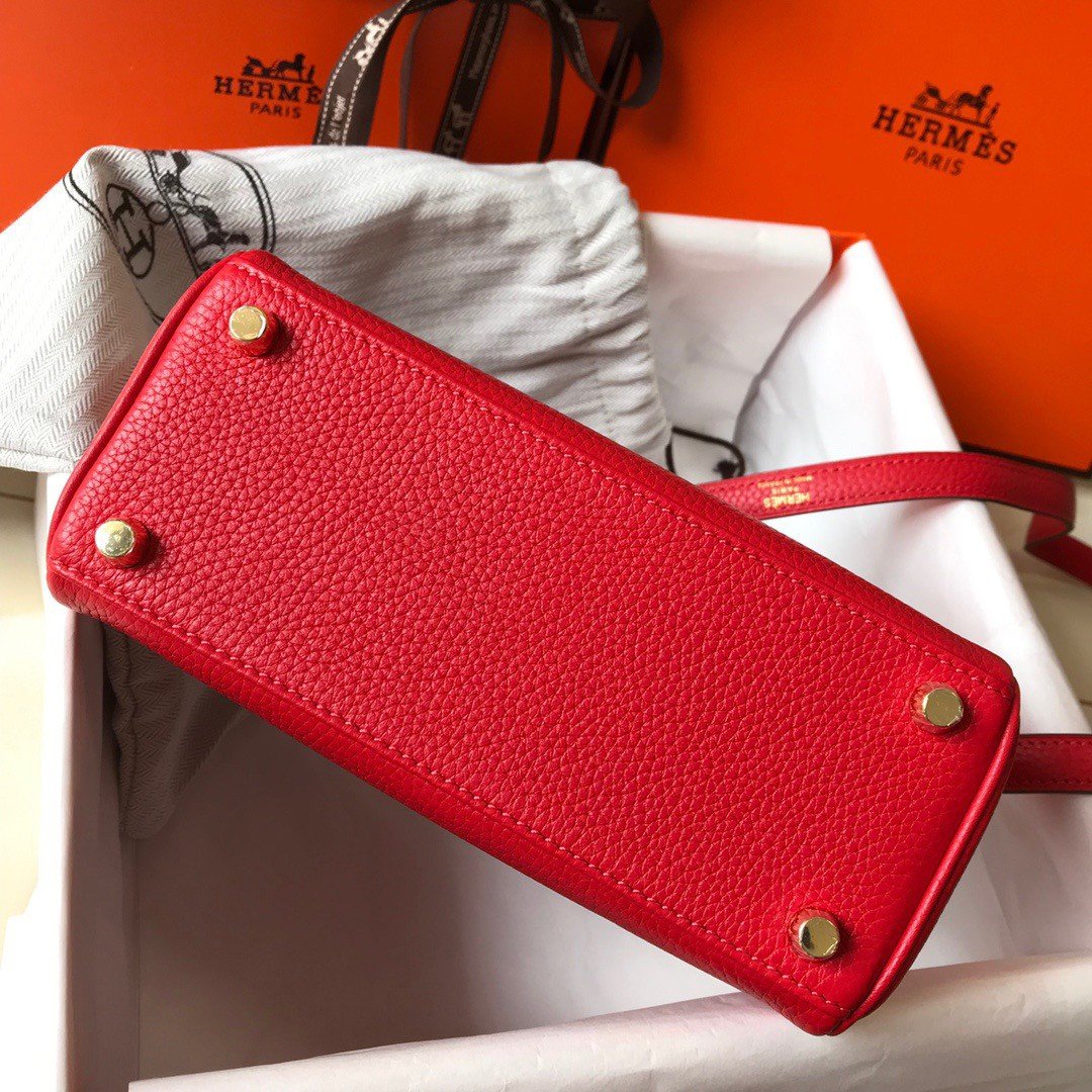 Hermes Kelly 20cm Bag In Red Clemence Leather GHW