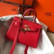 Hermes Kelly 20cm Bag In Red Clemence Leather GHW