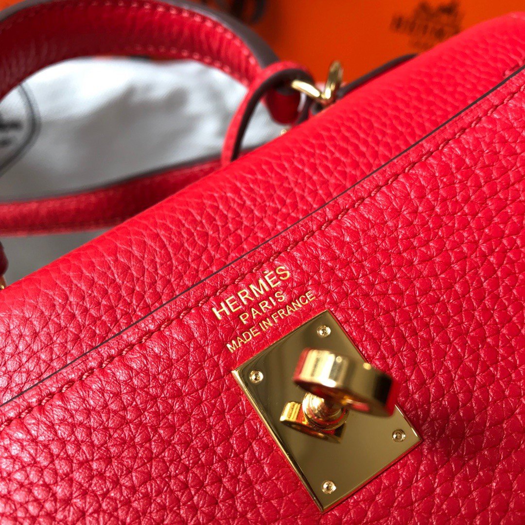 Hermes Kelly 20cm Bag In Red Clemence Leather GHW