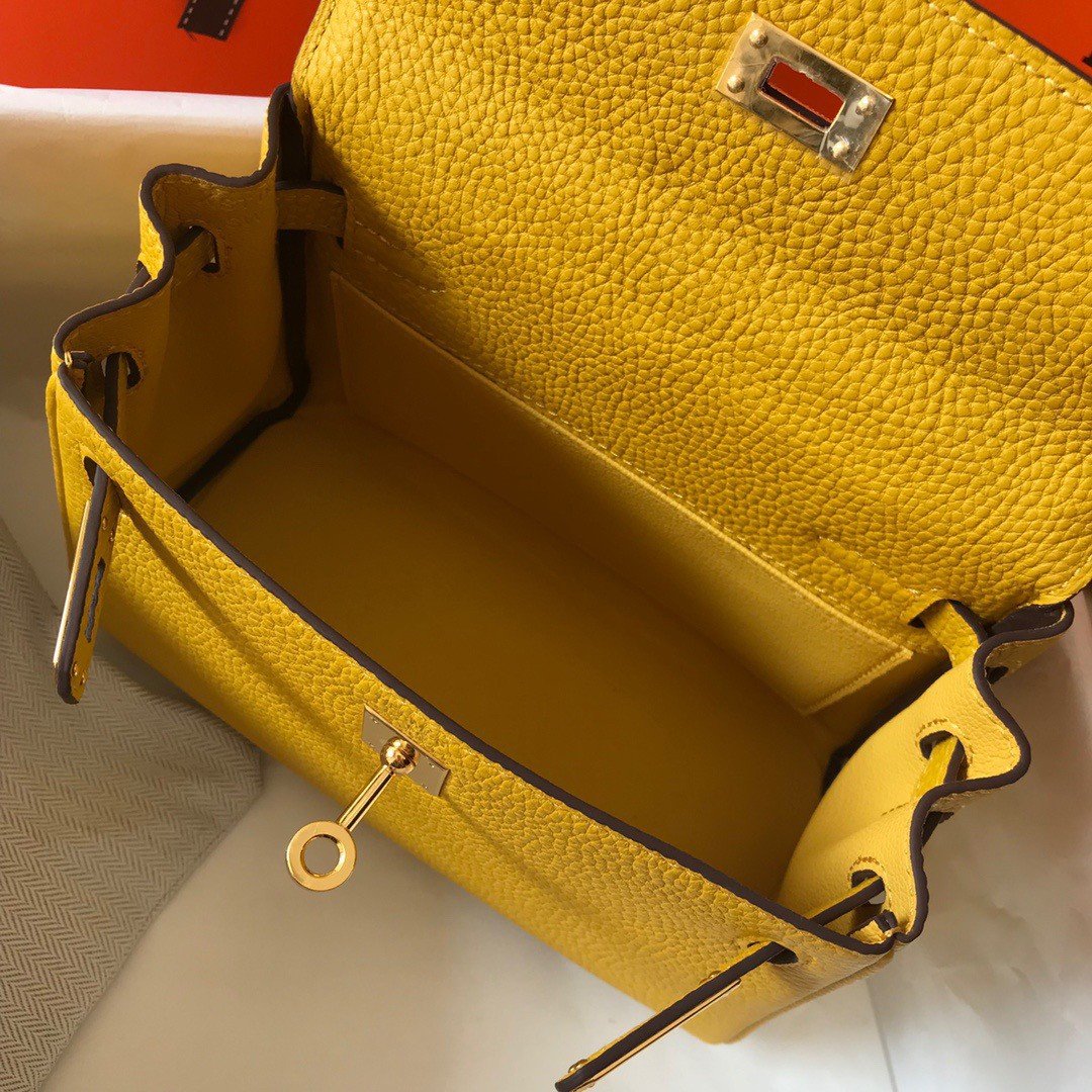 Hermes Kelly 20cm Bag In Yellow Clemence Leather GHW