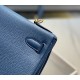 Hermes Kelly 28cm Retourne Bag in Blue Agate Clemence Leather GHW