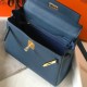 Hermes Kelly 28cm Retourne Bag in Blue Agate Clemence Leather GHW